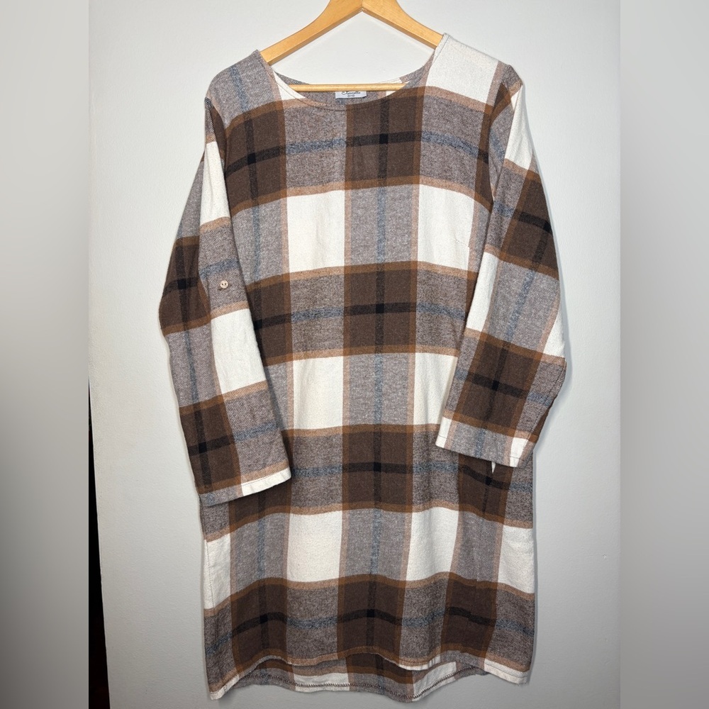 Eternelle Giovanna Plaid Dress in Brown and Cream - Picture 2 of 6
